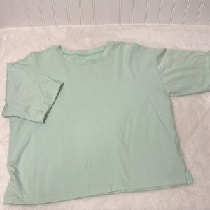 Eileen Fisher organic cotton Boxy Elbow Sleeve Shirt rolled sleeves P medium